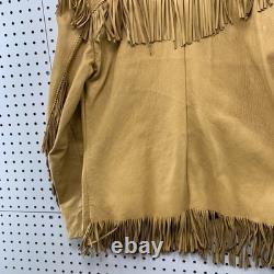 Vintage Sage Fashions Leather Fringe Jacket Mens Large Tan 70s Western Button Up
