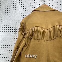 Vintage Sage Fashions Leather Fringe Jacket Mens Large Tan 70s Western Button Up