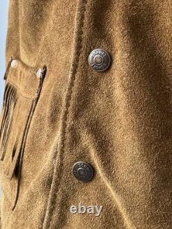 Vintage Schott Suede Fringe Western Vest L Made In USA Cowboy Biker Rancher