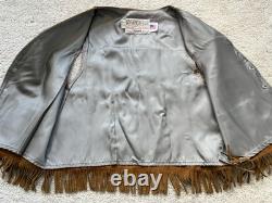 Vintage Schott Suede Fringe Western Vest L Made In USA Cowboy Biker Rancher
