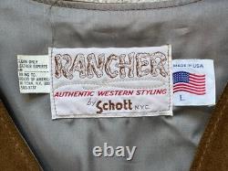 Vintage Schott Suede Fringe Western Vest L Made In USA Cowboy Biker Rancher