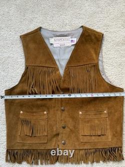 Vintage Schott Suede Fringe Western Vest L Made In USA Cowboy Biker Rancher