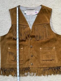 Vintage Schott Suede Fringe Western Vest L Made In USA Cowboy Biker Rancher