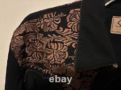 Vintage Scully Black Copper Embroidered Pearl Snap Western Shirt Size Lg