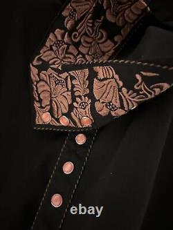 Vintage Scully Black Copper Embroidered Pearl Snap Western Shirt Size Lg
