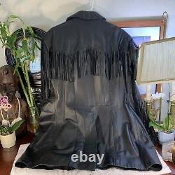 Vintage Scully Black Leather Fringed Jacket Western Cowboy RARE Size 50 L Beauty