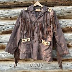 Vintage Scully Cowboy Western Leather Jacket Coat with Fringe & Beads Mens Sz 42