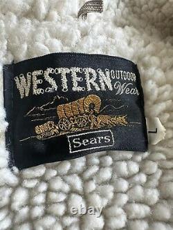 Vintage Sears Western Outdoor Wear Sherpa Lined Suede Leather Coat Jacket Large
