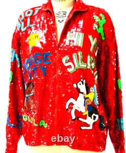 Vintage Sequin Jacket Red Size L Cowboy Cowgirl Western Novelty Rare 80s Modi