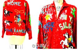 Vintage Sequin Jacket Red Size L Cowboy Cowgirl Western Novelty Rare 80s Modi
