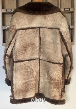 Vintage Shearling Sheepskin Western Marlboro Ranch Coat Lined L Real Leather USA