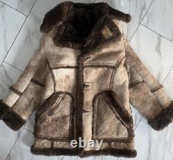 Vintage Shearling Sheepskin Western Marlboro Ranch Coat Lined L Real Leather USA