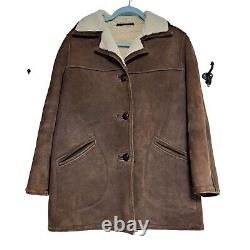 Vintage Sheepskin Shearling Coat Men L Brown Jacket Rancher Western Cowboy Boho