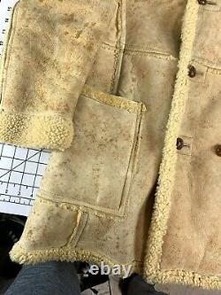 Vintage Sherpa Leather Suede Shearling Sheepkin Coat Jacket 60s 70s Western Work