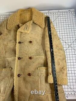 Vintage Sherpa Leather Suede Shearling Sheepkin Coat Jacket 60s 70s Western Work