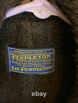 Vintage Sir PENDLETON Men's Virgin Wool Sherpa Lined Car Coat Jacket Brown Large