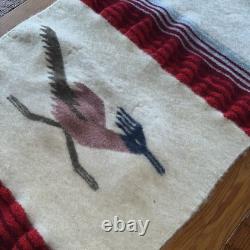 Vintage Southwest Wall Decor Tapestry Textile Roadrunner Bird Flute Navajo 55x22