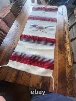 Vintage Southwest Wall Decor Tapestry Textile Roadrunner Bird Flute Navajo 55x22