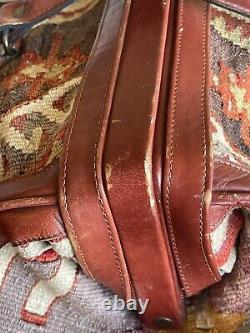 Vintage Southwestern Turkish Kilim & Leather Travel Weekender Bag XL 20 1980's