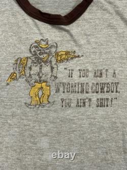 Vintage Sportswear T Shirt Wyoming Cowboy 70s Men XL Western Rare Ringer USA