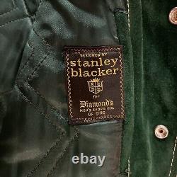 Vintage Stanley Blacker Diamond's Of Ohio Green Leather Fur Flannel Jacket L