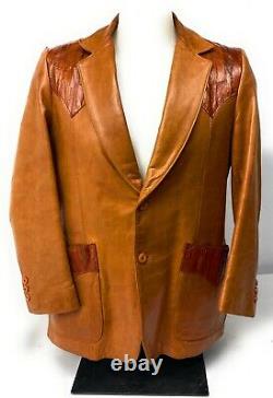 Vintage Stetson Western Blazer Jacket Leather Eelskin Brown Size 42