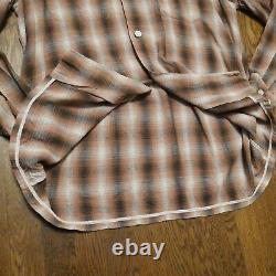 Vintage Stradivari 1950s Rayon Gab Shadow Plaid Loop Collar Shirt L Western