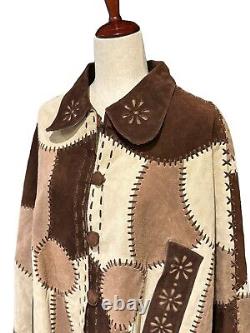 Vintage Suede Leather Poncho Cape Boho Western Hippie Fringe Hand Woven Sz M/L