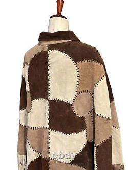 Vintage Suede Leather Poncho Cape Boho Western Hippie Fringe Hand Woven Sz M/L