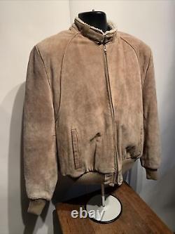 Vintage Suede Leather Sherpa Lined Mountain Western Coat Mens SIZE Large Vtg