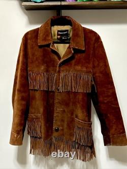Vintage Towncraft Penneys Brown Leather Tasseled Western Jacket Size L