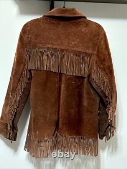 Vintage Towncraft Penneys Brown Leather Tasseled Western Jacket Size L