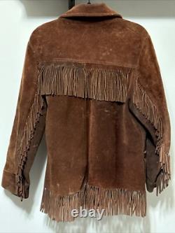 Vintage Towncraft Penneys Brown Leather Tasseled Western Jacket Size L