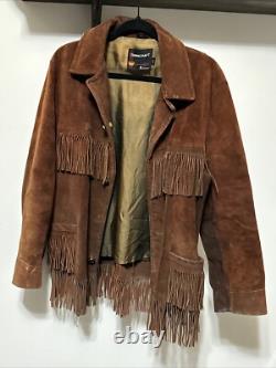 Vintage Towncraft Penneys Brown Leather Tasseled Western Jacket Size L