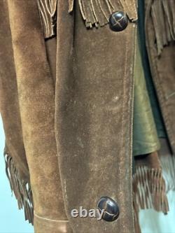 Vintage Towncraft Penneys Brown Leather Tasseled Western Jacket Size L