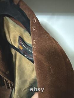 Vintage Towncraft Penneys Brown Leather Tasseled Western Jacket Size L