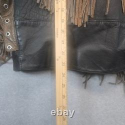 Vintage Two Tone Leather Fringe Western Biker Jacket Concho Lace Up Brown Black