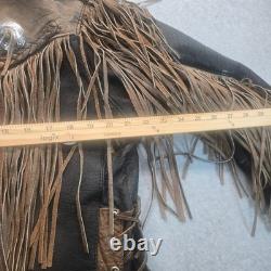 Vintage Two Tone Leather Fringe Western Biker Jacket Concho Lace Up Brown Black