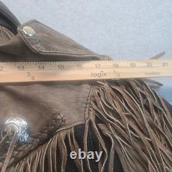 Vintage Two Tone Leather Fringe Western Biker Jacket Concho Lace Up Brown Black