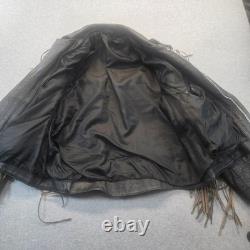 Vintage Two Tone Leather Fringe Western Biker Jacket Concho Lace Up Brown Black