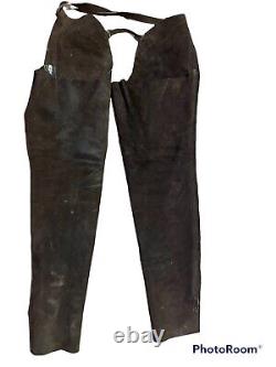 Vintage USA made leather chaps mens large brown leather cowboy western ranch