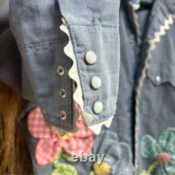 Vintage Upcycled shirt western 3D floral button down fits medium/large 70s