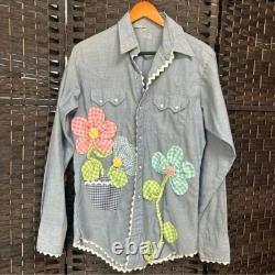 Vintage Upcycled shirt western 3D floral button down fits medium/large 70s