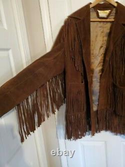 Vintage Vazquez Leather Fringed Ranch Jacket Western Suede Hippie Sz. 40 NICE