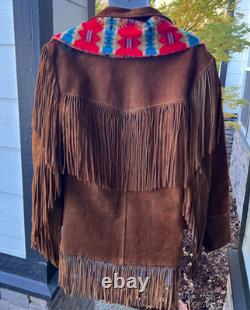 Vintage Western Brown Leather Fringe Jacket Joo Kay L with Pendleton Scarf