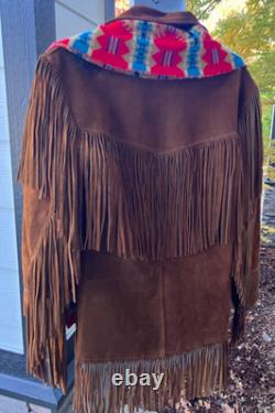 Vintage Western Brown Leather Fringe Jacket Joo Kay L with Pendleton Scarf