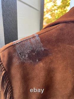 Vintage Western Brown Leather Fringe Jacket Joo Kay L with Pendleton Scarf