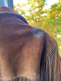 Vintage Western Brown Leather Fringe Jacket Joo Kay L with Pendleton Scarf