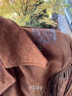 Vintage Western Brown Leather Fringe Jacket Joo Kay L with Pendleton Scarf