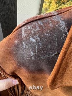 Vintage Western Brown Leather Fringe Jacket Joo Kay L with Pendleton Scarf